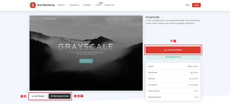 Start Bootstrap-下載介面介紹。